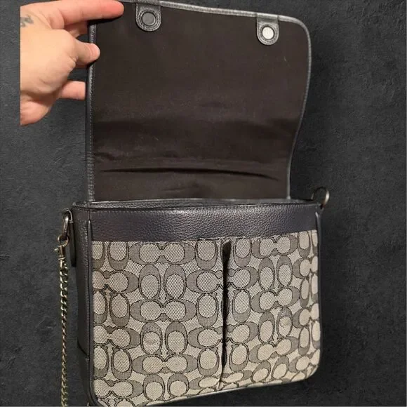 Coach Signature Canvas & Leather Crossbody Bag – Chain Strap Flap Purse - Picture 4 of 15